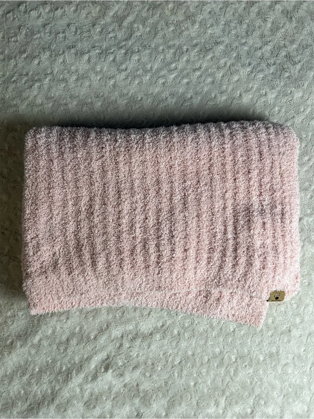 Bearpaw Pink Chenille Baby Blanket Sweater Knit Soft Ribbed Security Lovey